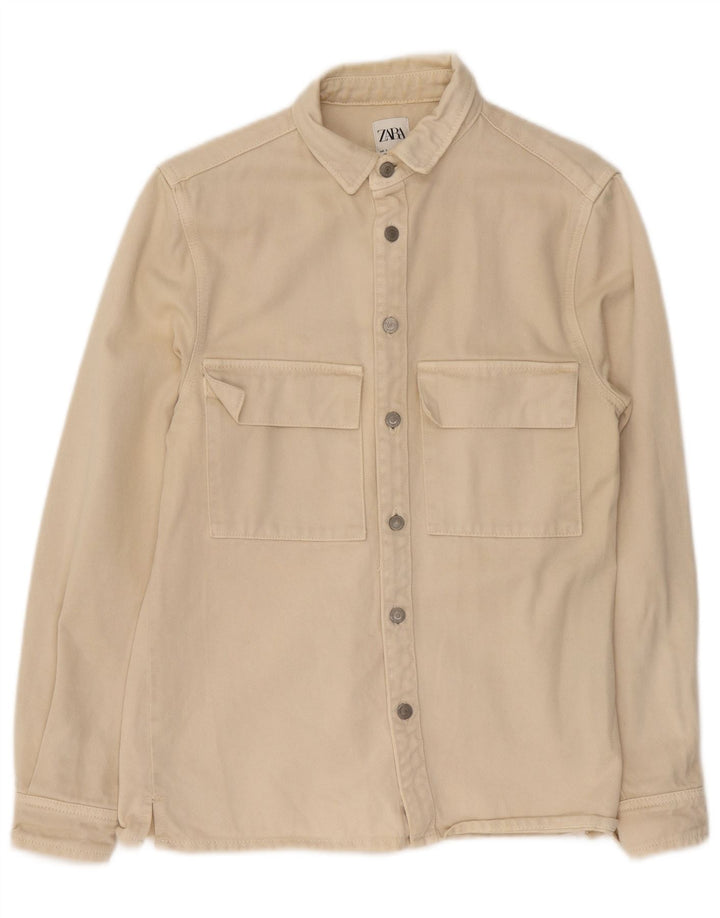 Camicia in denim da uomo Zara piccola in cotone beige