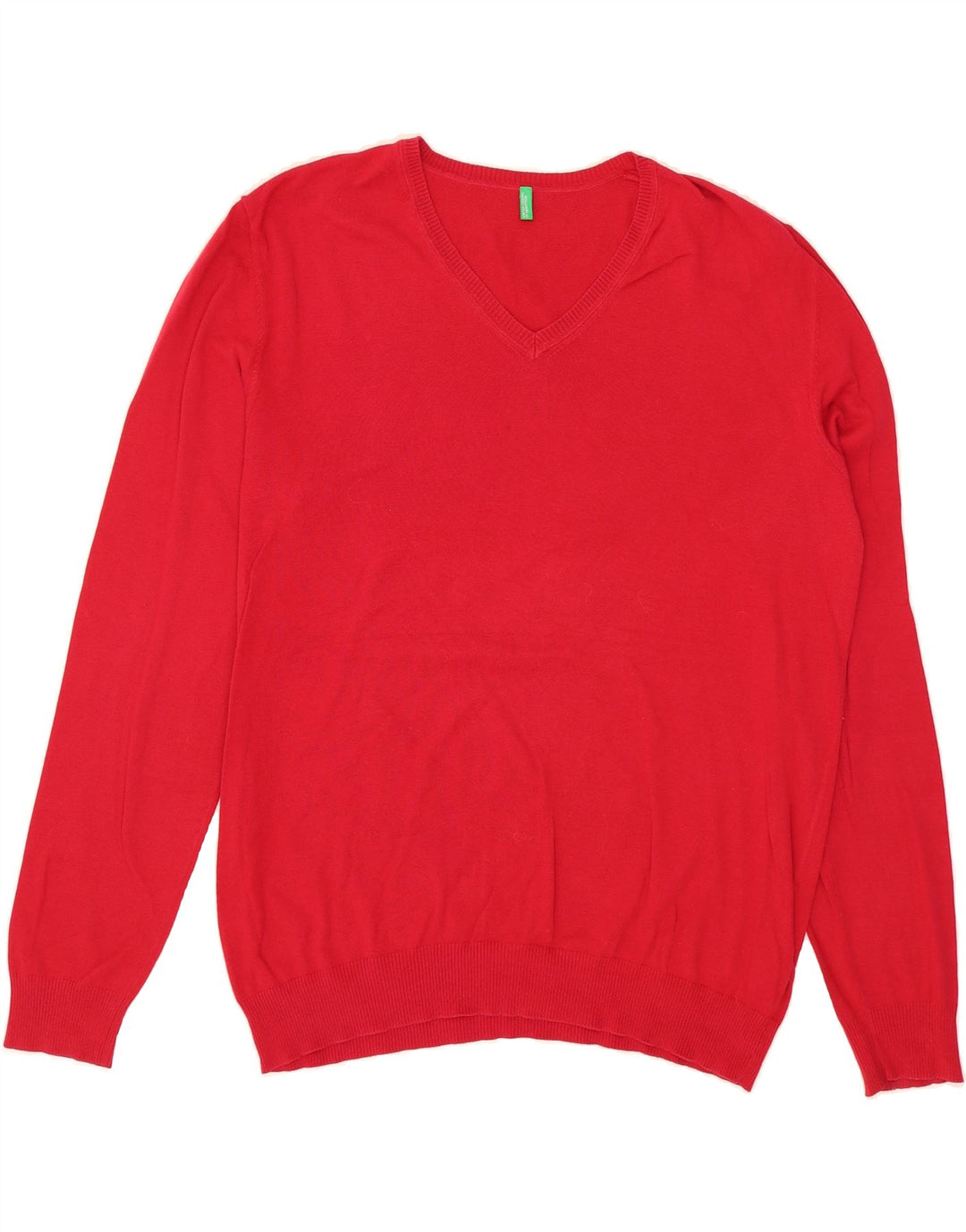 BENETTON Womens V-Neck Jumper Sweater 2XL Red Cotton Vintage Benetton and Second-Hand Benetton from Messina Hembry 