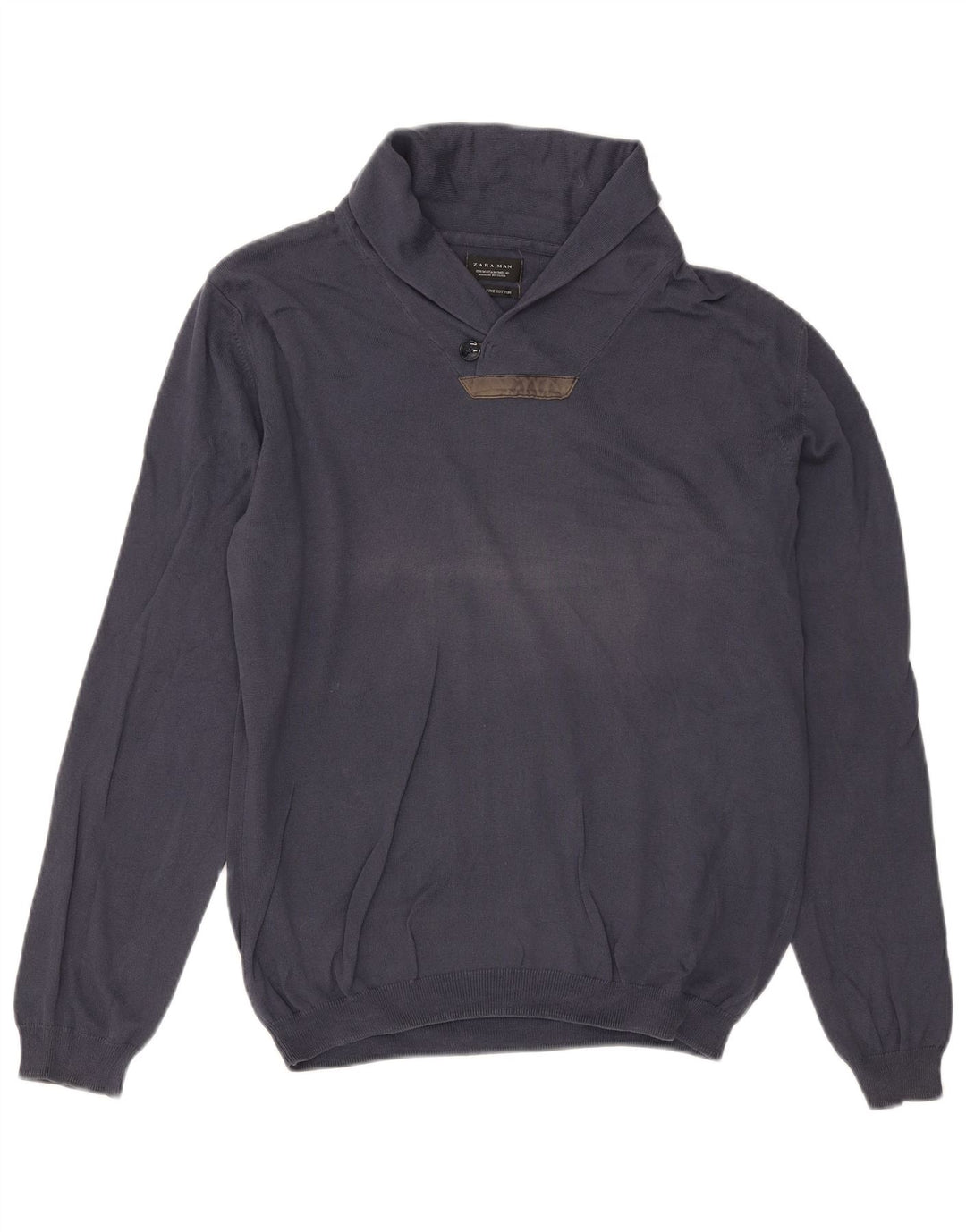 Maglione Zara da uomo con collo a scialle in cotone medio blu navy