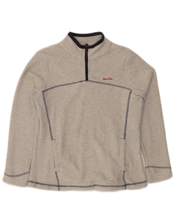 WEIRD FISH Womens Zip Neck Fleece Jumper UK 12 Medium  Grey Pinstripe