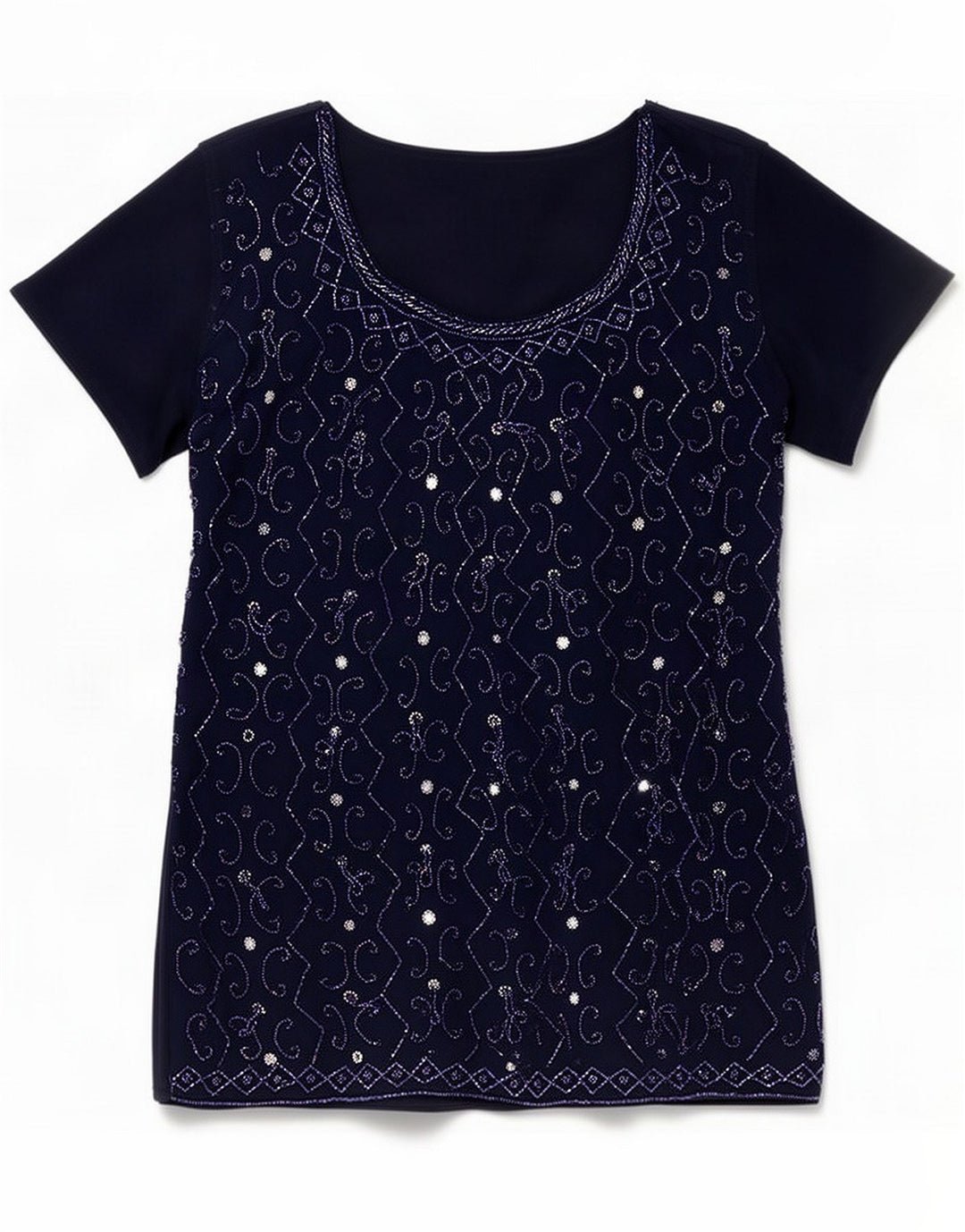 Camicetta vintage da donna con motivo astratto UK 12 Blu navy medio