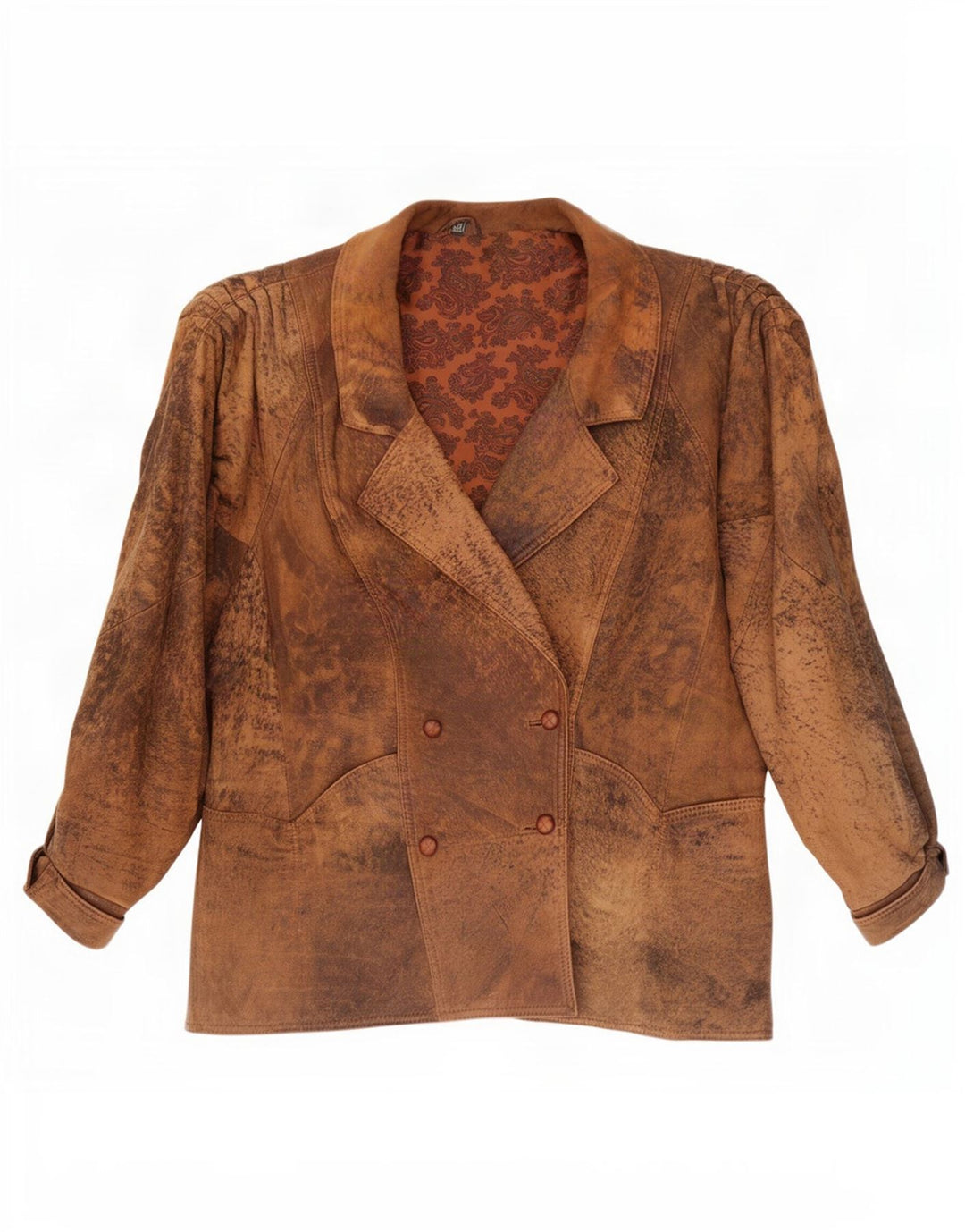 Giacca in pelle oversize doppiopetto vintage da donna EU 46 XL Marrone