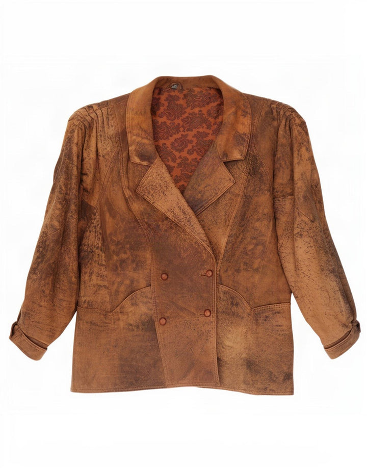 Giacca in pelle oversize doppiopetto vintage da donna EU 46 XL Marrone
