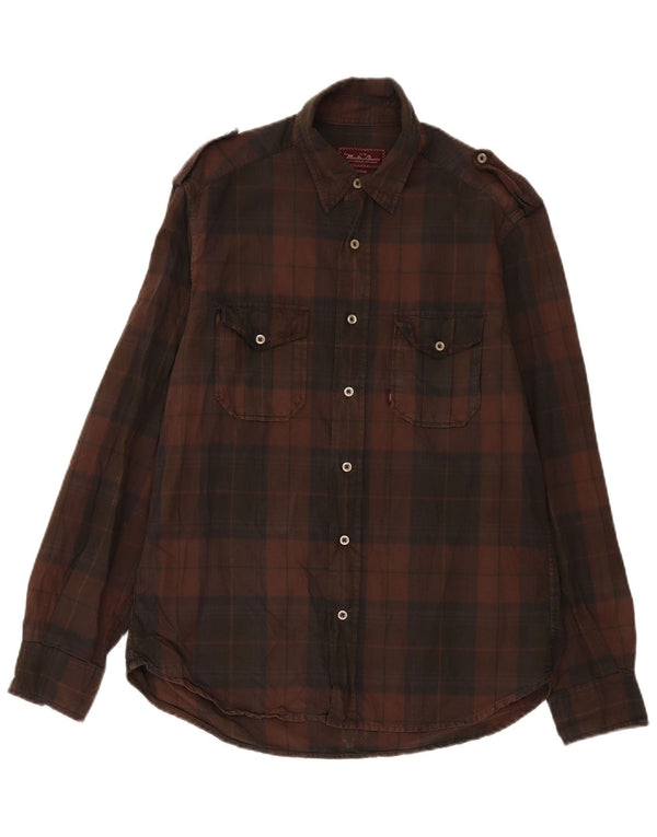 Camicia militare da uomo Marlboro Classics in cotone a quadri marrone medio