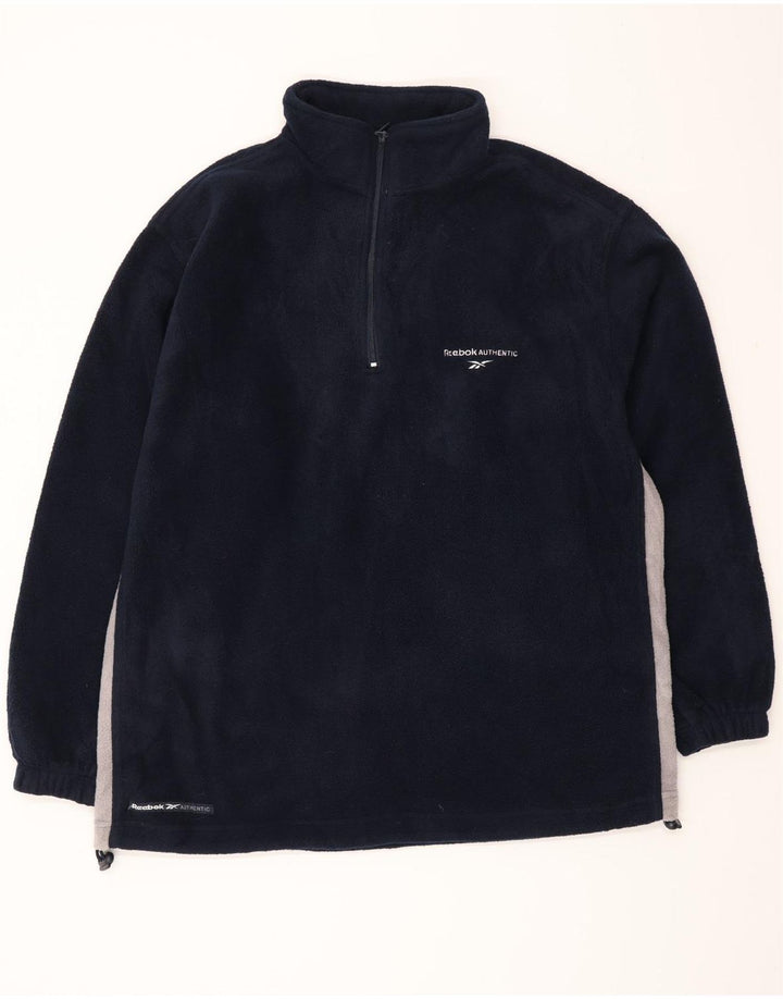 Maglione in pile Reebok da uomo con zip e collo, piccolo, in poliestere color block blu navy