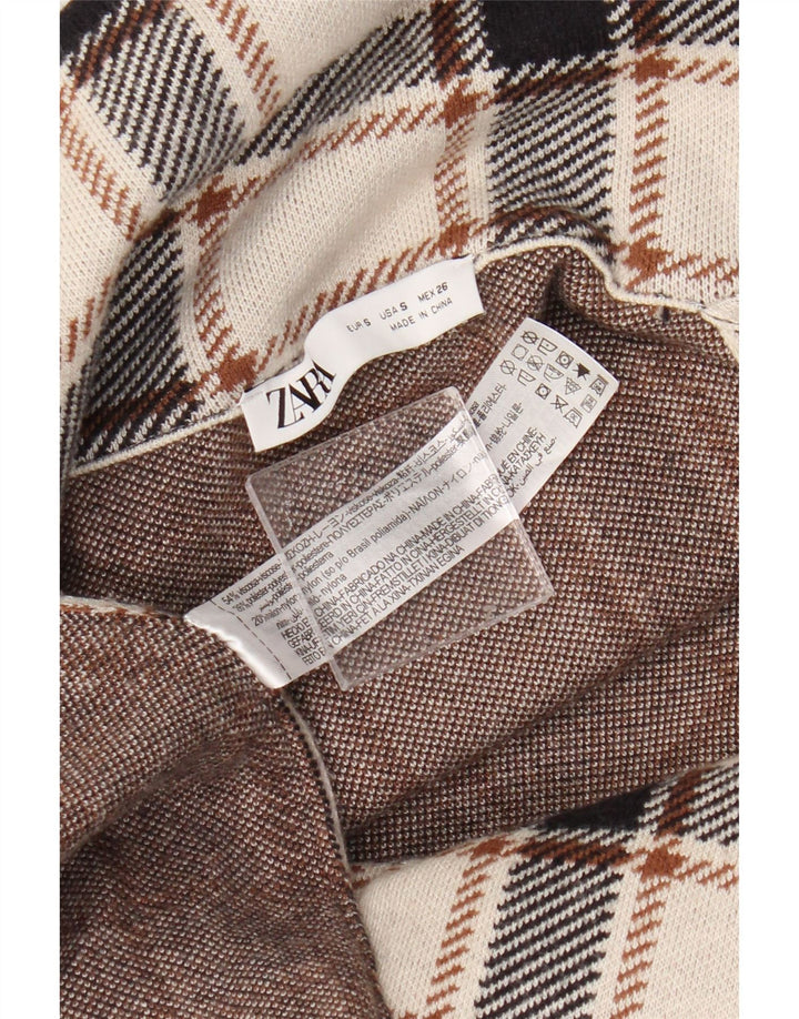 Cappotto doppiopetto Zara da donna UK 10 piccolo in viscosa a quadri beige