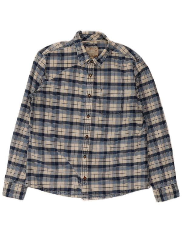Camicia da uomo in flanella Fat Face, cotone a quadri blu grande