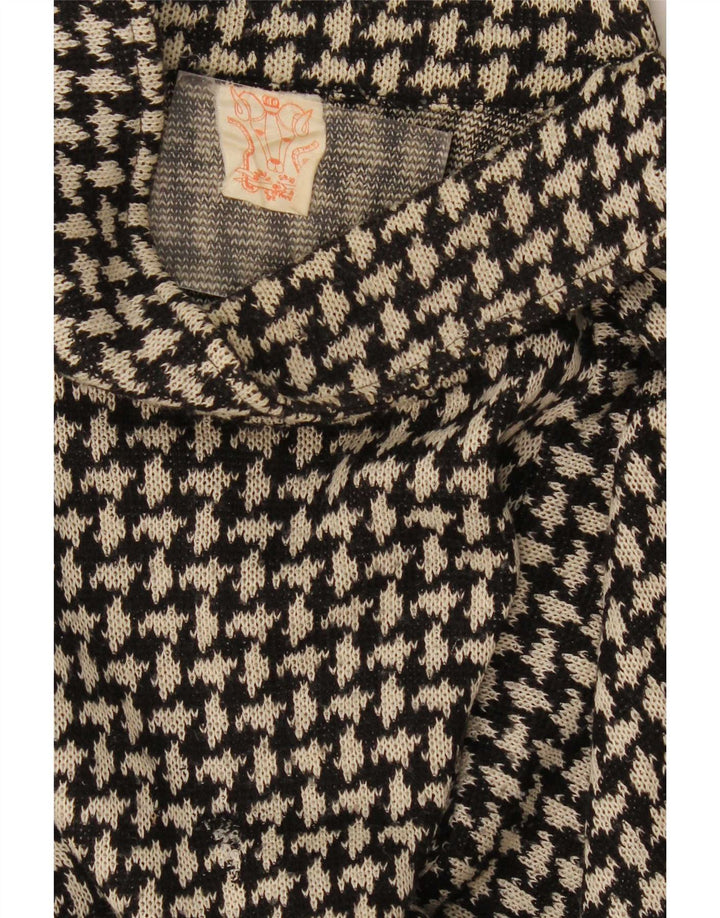Maglione maglione vintage da donna con collo dolcevita UK 12 pied de poule medio nero