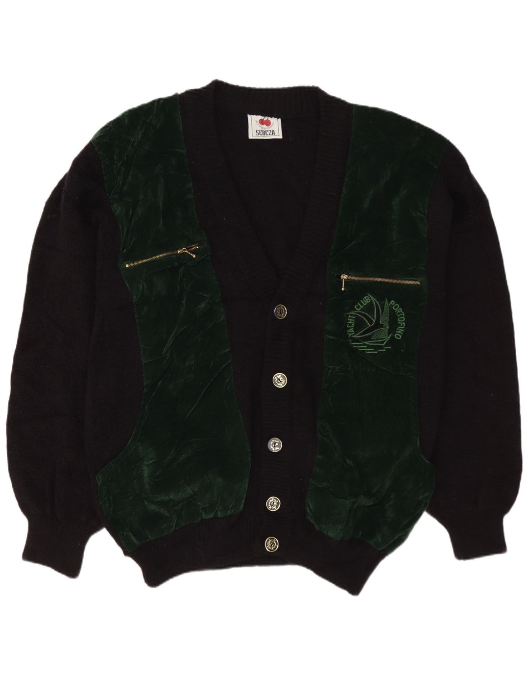 Maglione cardigan da uomo vintage XL color block nero