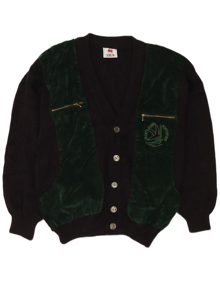 Maglione cardigan da uomo vintage XL color block nero