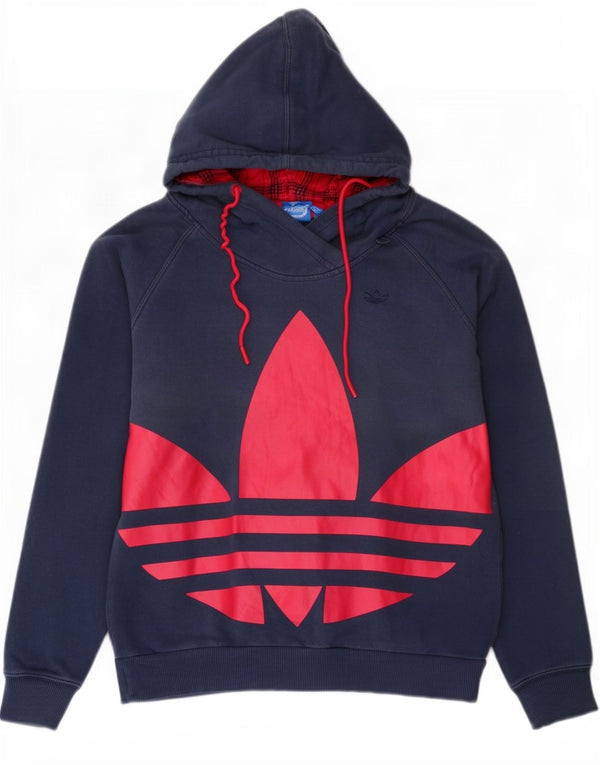 Felpa con cappuccio oversize grafica da donna Adidas UK 10 Small in cotone blu navy