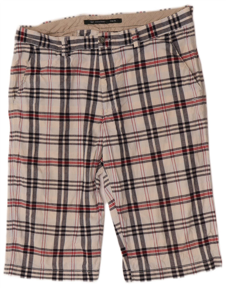 Dockers Pantaloncini casual slim fit kaki da uomo W36 grandi quadri multicolori