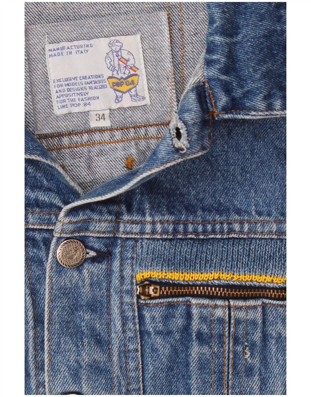 POP 84 Gilet corto in denim da donna UK 2 2XS Blu