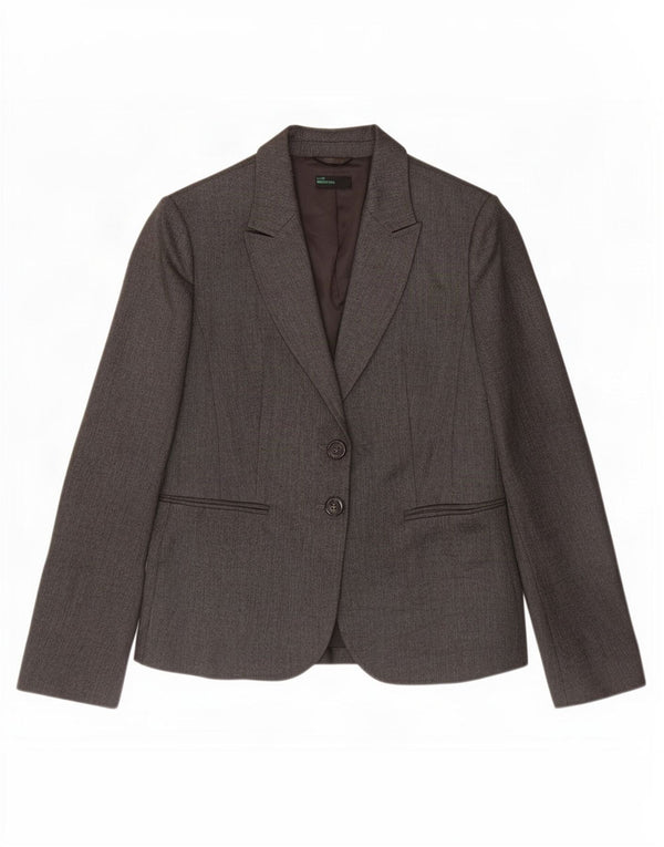 Giacca blazer da donna a 2 bottoni Benetton UK 10 piccola spina di pesce grigia