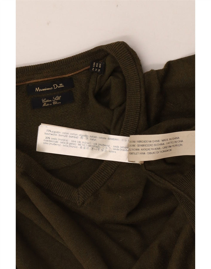 Massimo Dutti Maglione da uomo con scollo a V XL in cotone kaki