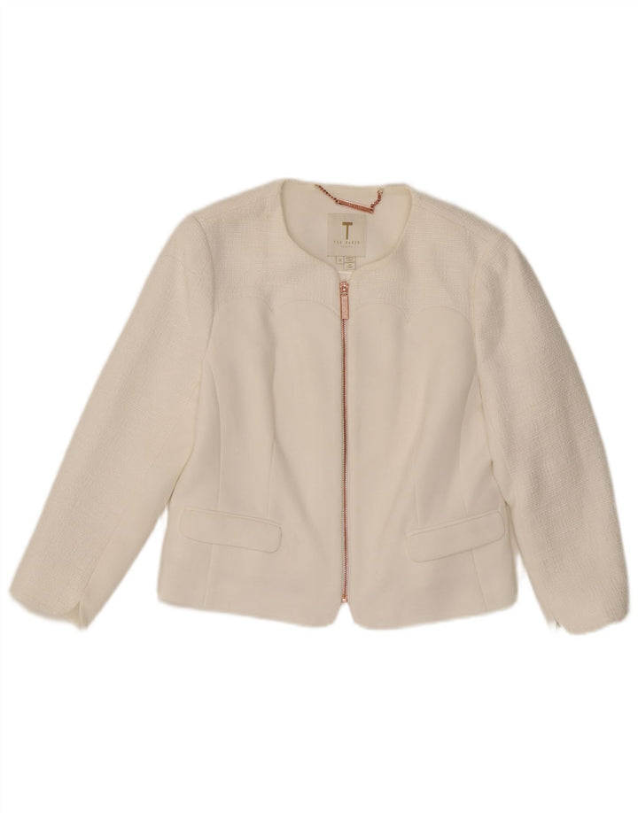 Giacca blazer corta da donna Ted Baker taglia 3 poliestere bianco medio