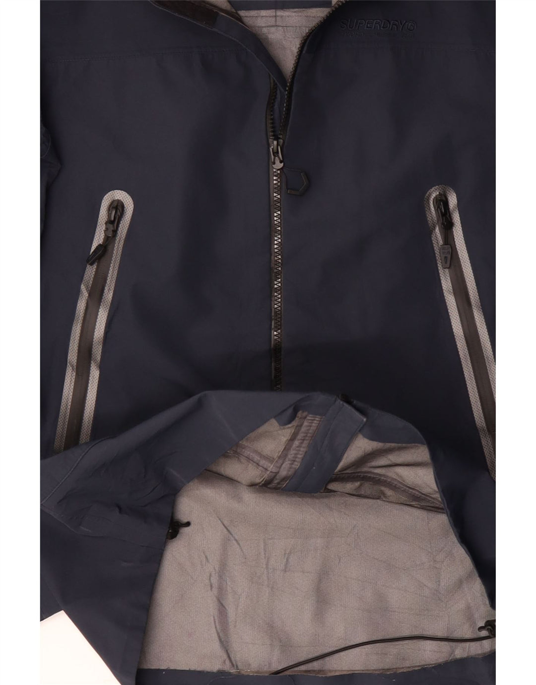 Giacca impermeabile da uomo con cappuccio SUPERDRY UK 36 Small Poliestere blu navy