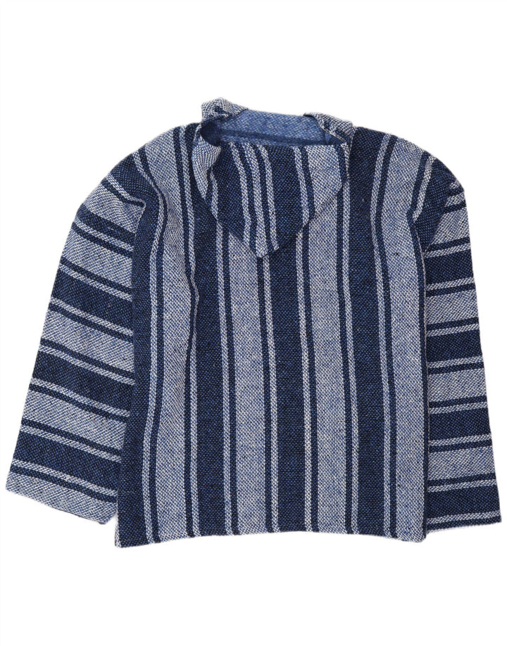 Maglione maglione con cappuccio da uomo VINTAGE 3XL acrilico a strisce blu