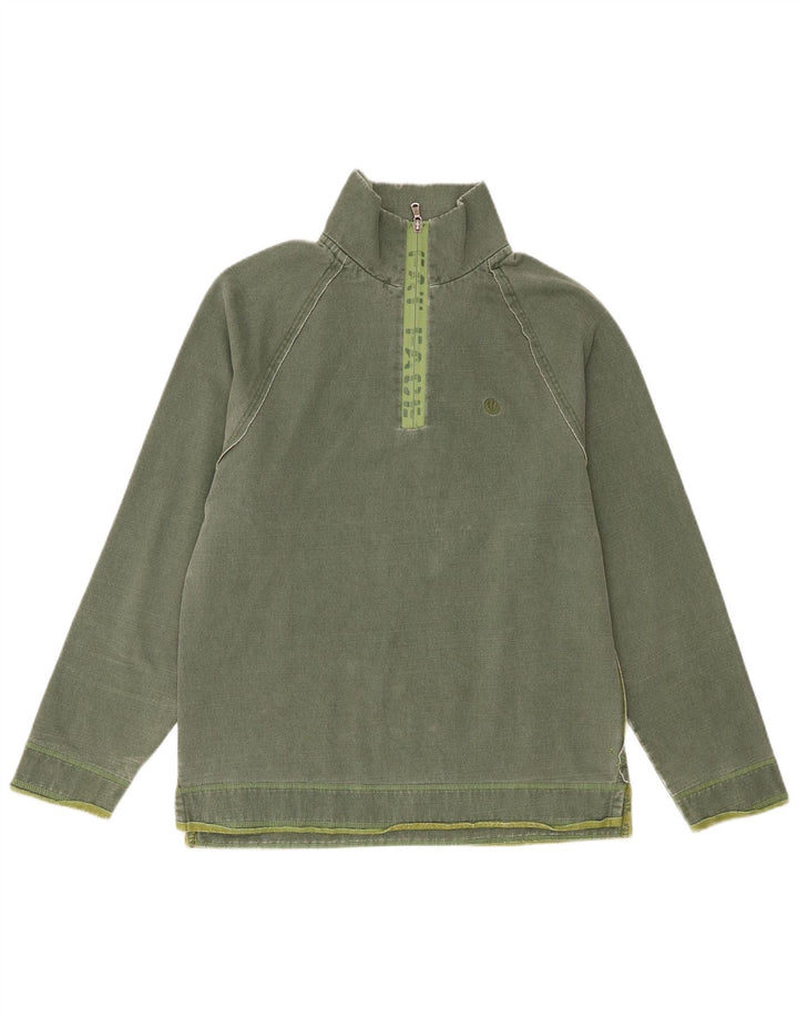 Felpa da uomo con collo con zip Fat Face, maglione piccolo, cotone verde