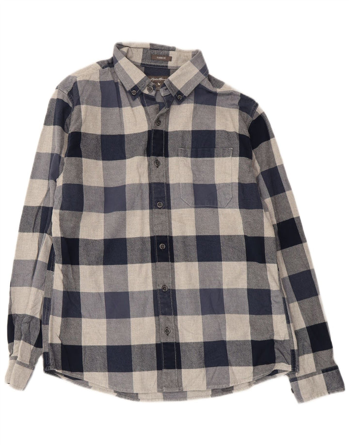 EDDIE BAUER Camicia da uomo in flanella di cotone a quadri blu navy medio