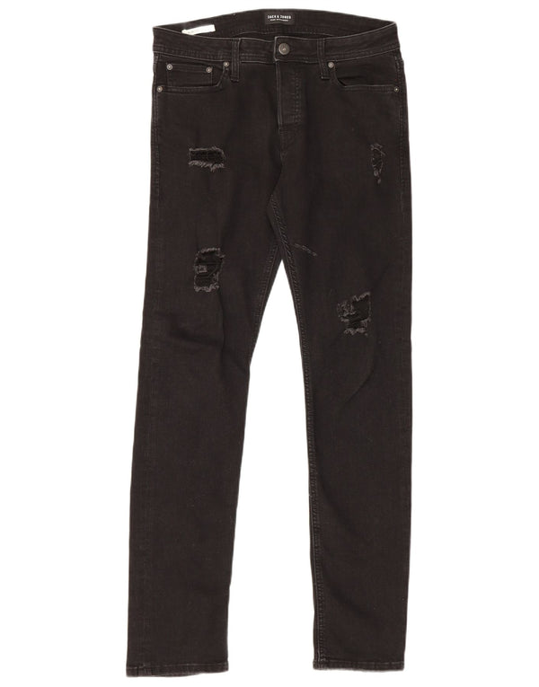 Jack & Jones Uomo GLENN Jeans slim effetto consumato W31 L32 cotone nero