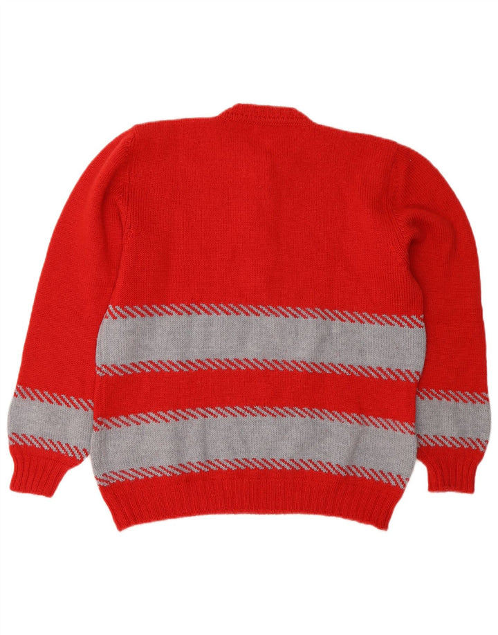 Maglione vintage da donna con collo a bottoni UK 14 a righe rosse medie