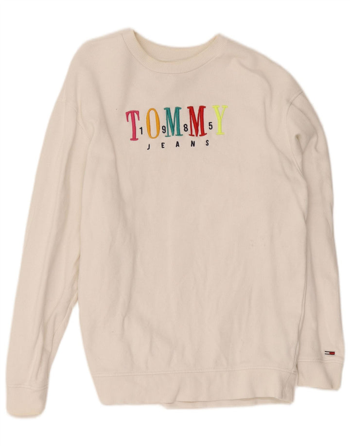 Felpa oversize con grafica da donna Tommy Hilfiger Maglione UK 10 Small Bianco
