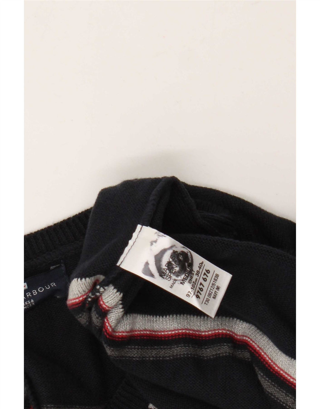 Marks & Spencer Maglione da uomo con scollo a V blu Harbour a righe blu scuro medio