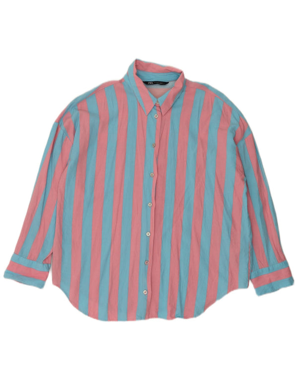 Camicia Zara da donna vestibilità ampia UK 16 lino a righe grandi blu