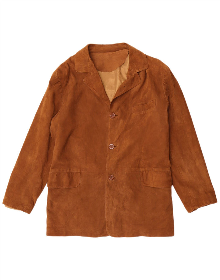 Giacca blazer vintage da uomo in pelle scamosciata a 3 bottoni IT 48 in pelle marrone medio
