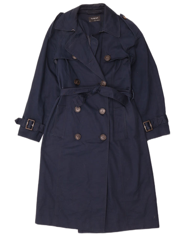 Trench autografato da donna Marks & Spencer UK 10 piccolo cotone blu navy