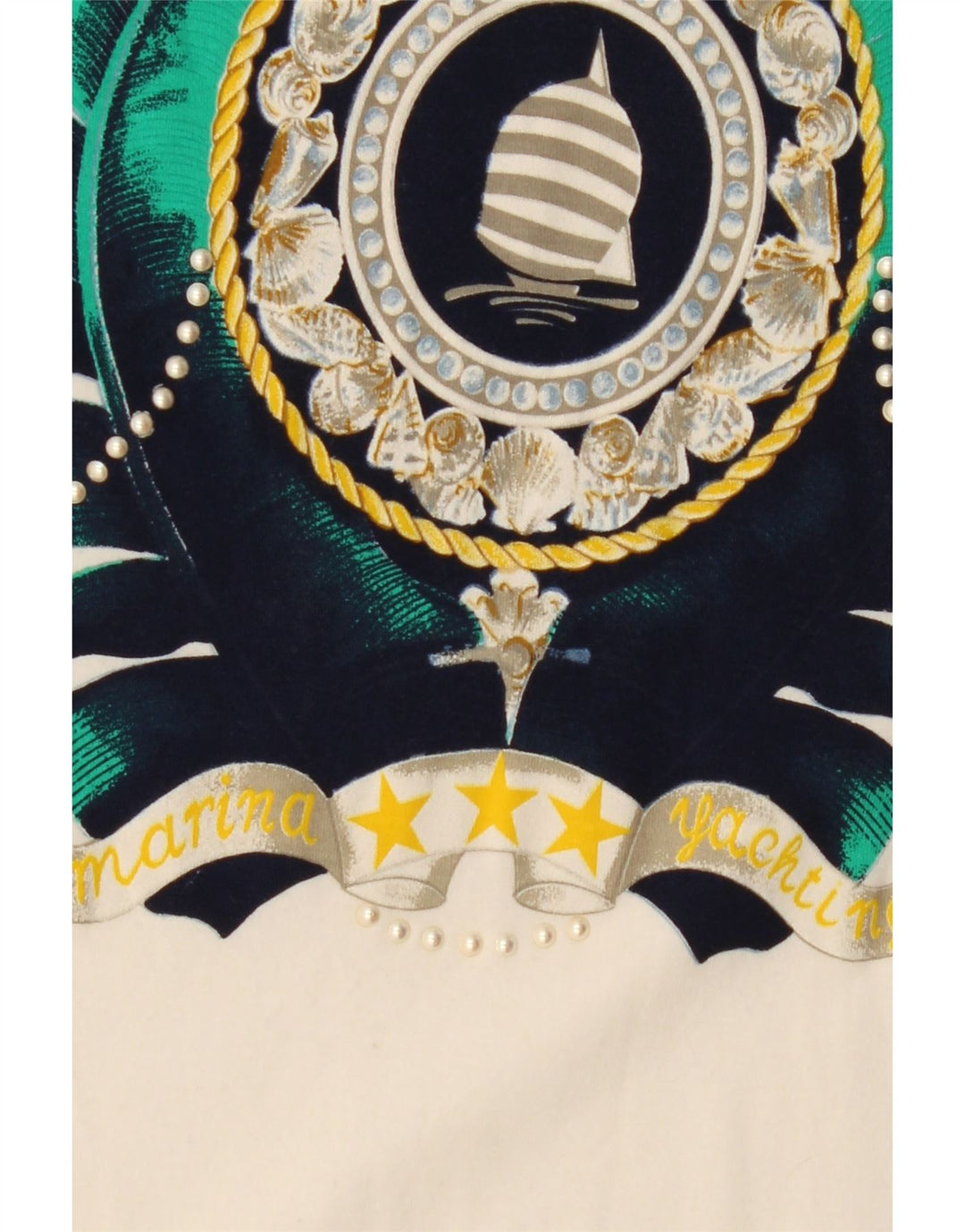 MARINA YACHTING Womens Graphic T-Shirt Top UK 12 Medium White Vintage Marina Yachting and Second-Hand Marina Yachting from Messina Hembry 