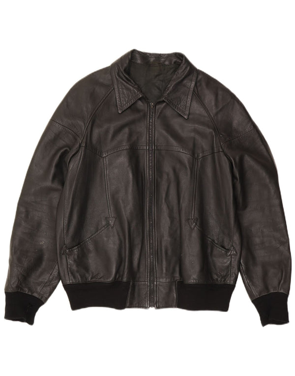 Giacca in pelle bomber da uomo Alta Moda IT 54 2XL Nera