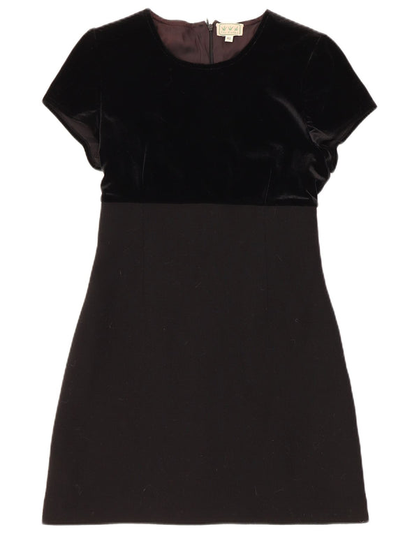 Abito tubino vintage da donna in velluto IT 40 piccolo in lana nera