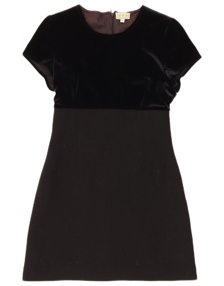 Abito tubino vintage da donna in velluto IT 40 piccolo in lana nera