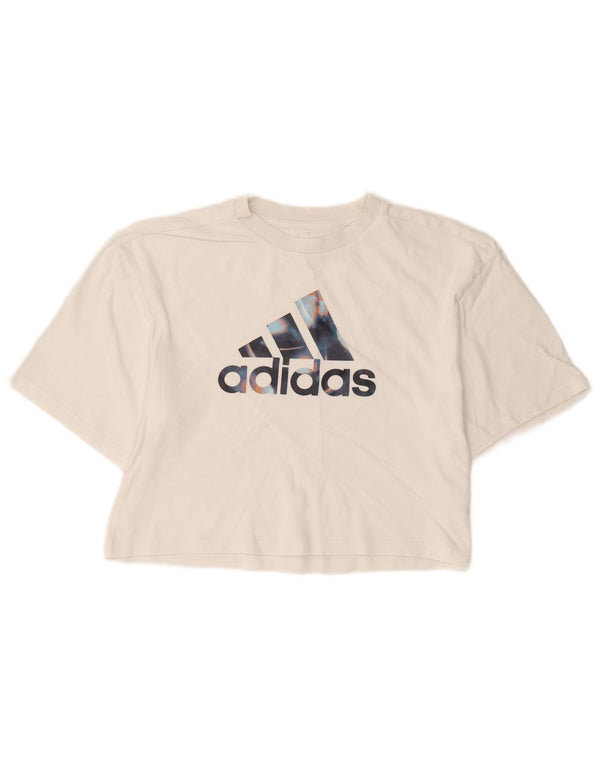T-shirt grafica corta da donna Adidas UK 6 XS cotone bianco