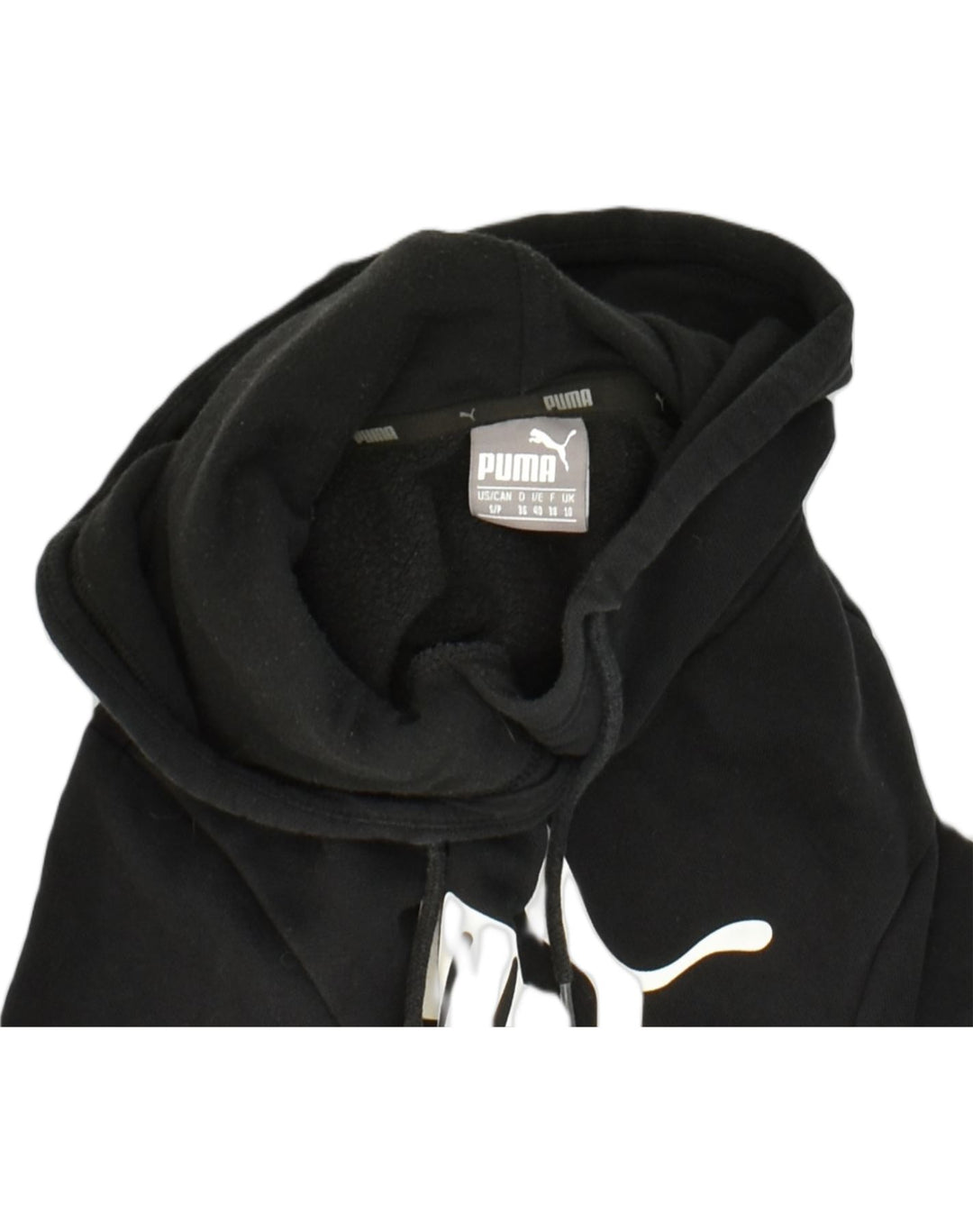 PUMA Womens Graphic Hoodie Jumper UK 10 Small Black Cotton | Vintage Puma | Thrift | Second-Hand Puma | Used Clothing | Messina Hembry 