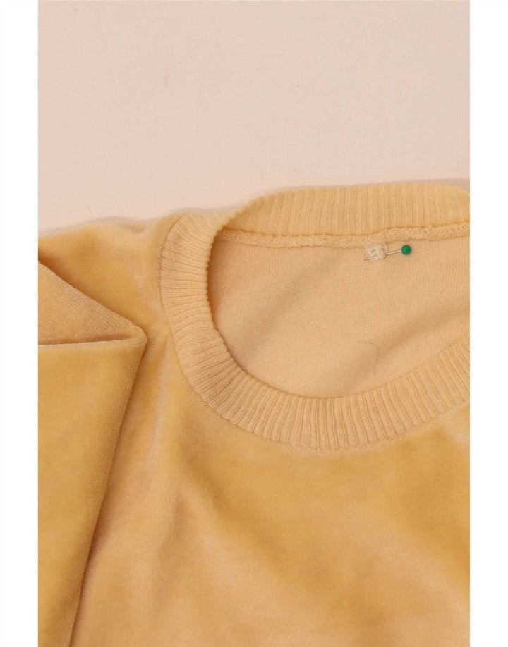 Felpa in velluto vintage da donna, maglione IT 50 XL giallo