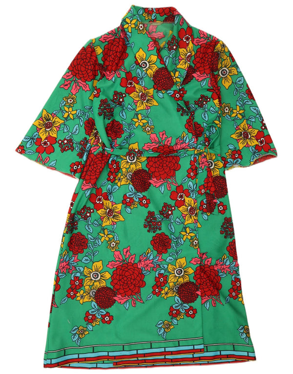 Abito caftano vintage da donna con maniche a 3/4 UK 12 Verde medio floreale