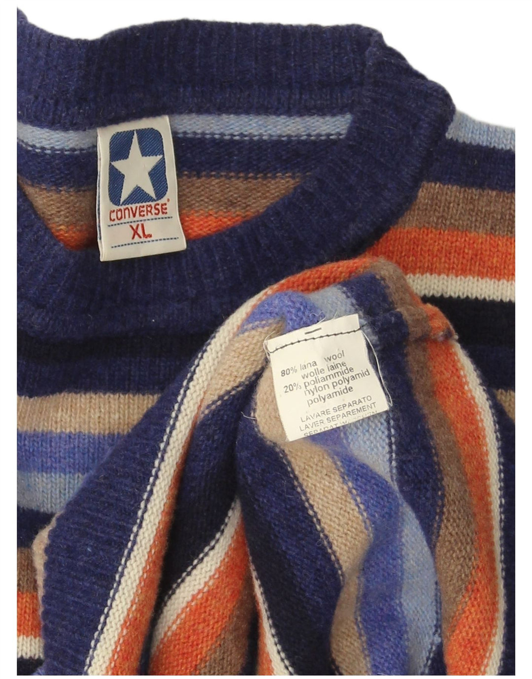 CONVERSE Maglione girocollo da uomo XL in lana a righe multicolore