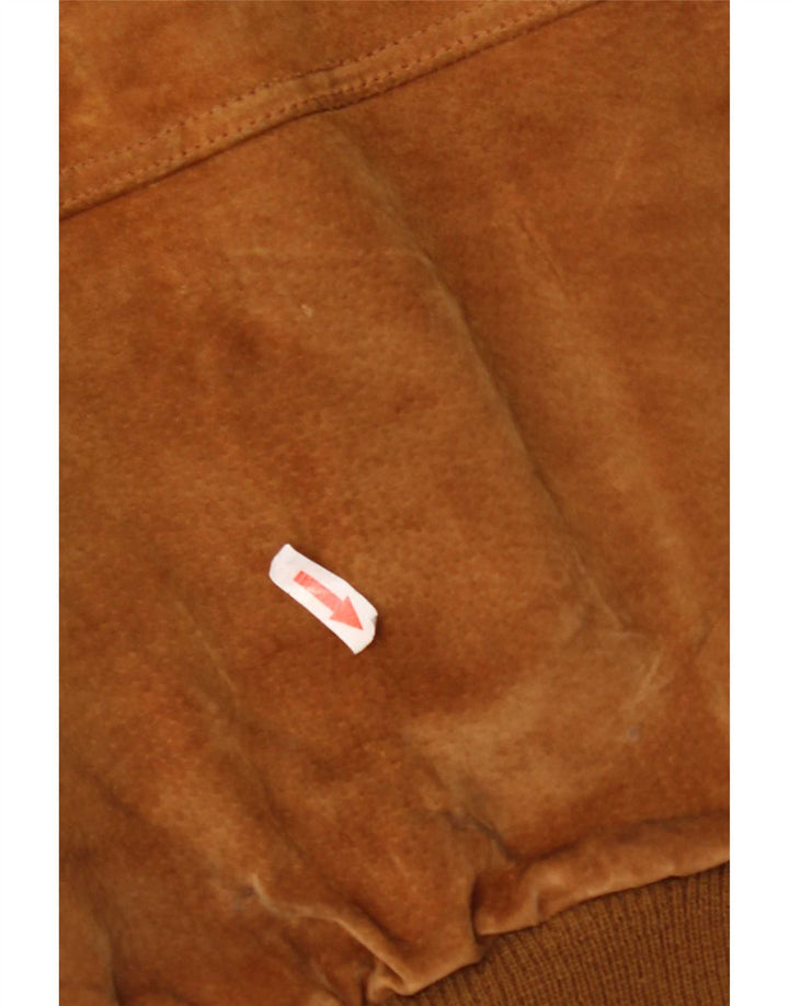 Giubbotto bomber in pelle scamosciata vintage da uomo UK 40 grande poliestere marrone