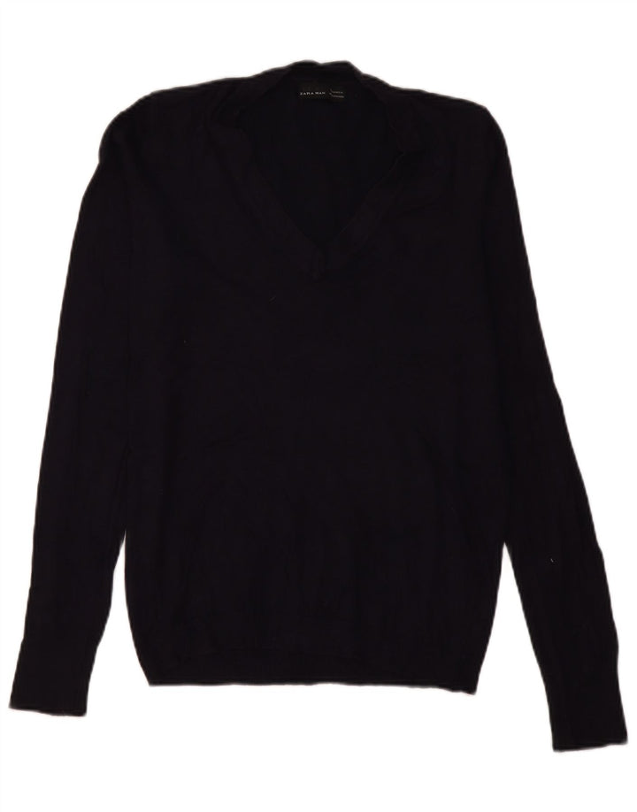 Maglione Zara da uomo con scollo a V blu navy medio