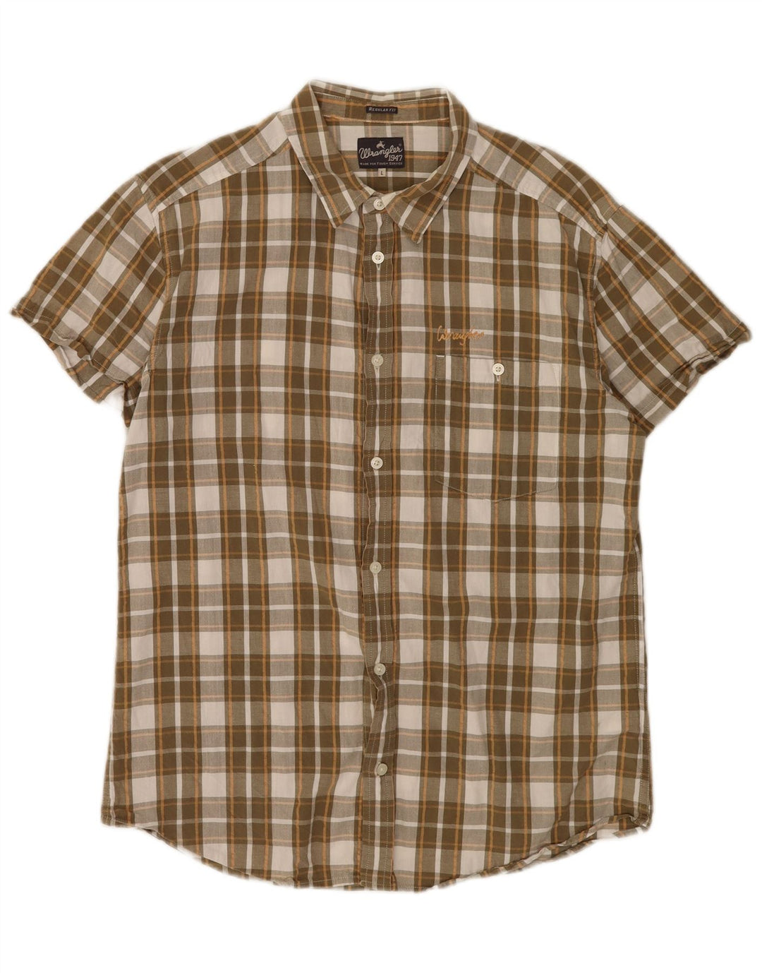 Camicia da uomo Wrangler a maniche corte, vestibilità regolare, in cotone a quadri marroni grandi