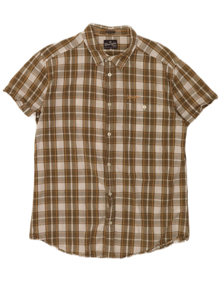 Camicia da uomo Wrangler a maniche corte, vestibilità regolare, in cotone a quadri marroni grandi