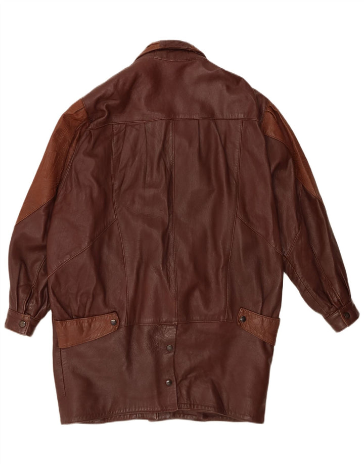VINTAGE Womens Leather Coat UK 10 Small Brown Colourblock