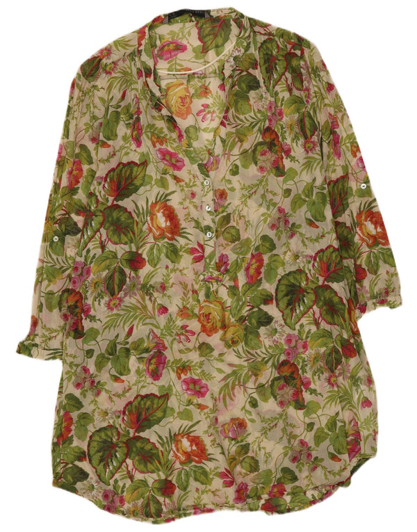 Abito a tunica con maniche a 3/4 da donna Zara UK 18 XL in cotone floreale verde