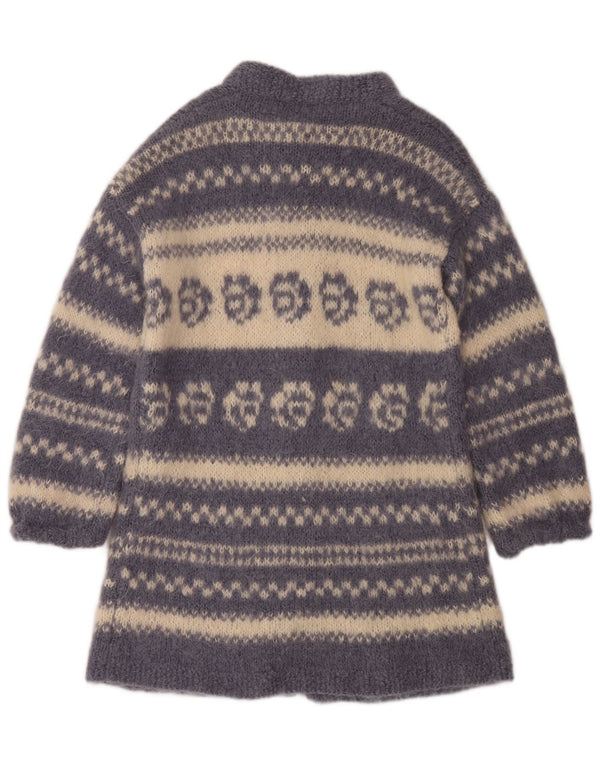 VINTAGE Womens Longline Cardigan Sweater UK 14 Medium Blue Fair Isle