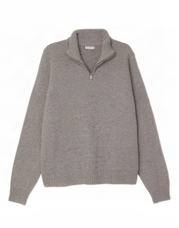 Maglione da uomo Marks & Spencer con zip e collo in lana grigio medio