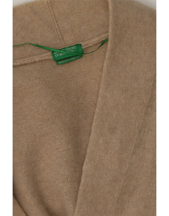 Maglione cardigan lungo da donna Benetton UK 14 Large Beige Lana