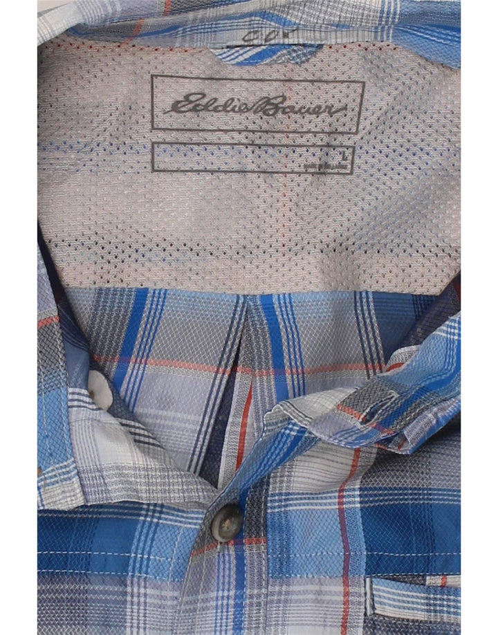 EDDIE BAUER Mens Shirt Large Blue Check Polyester Vintage Eddie Bauer and Second-Hand Eddie Bauer from Messina Hembry 